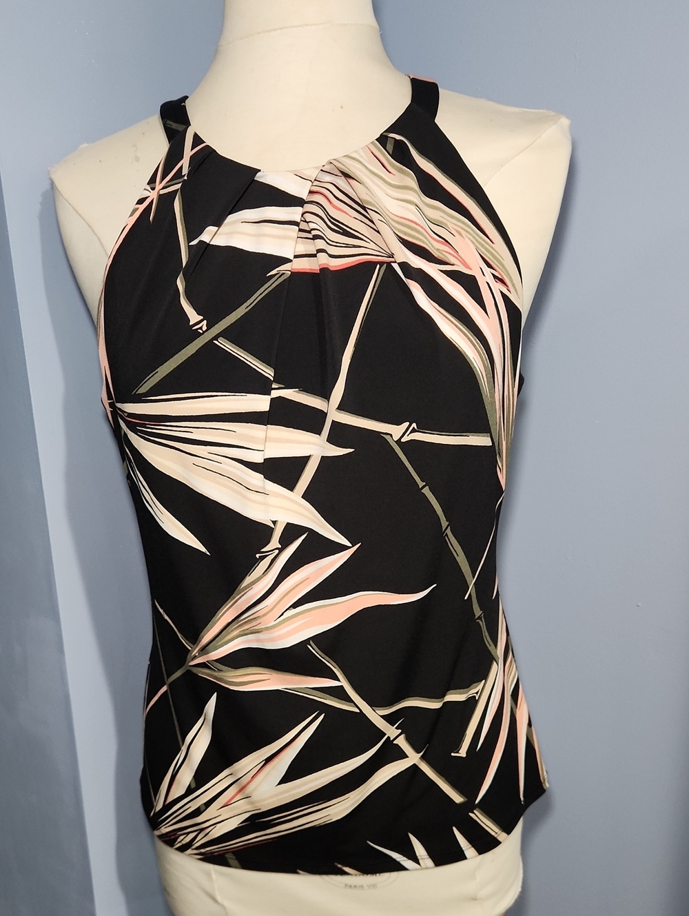 WHBM tropical bamboo sleeveless black blouse Size Medium